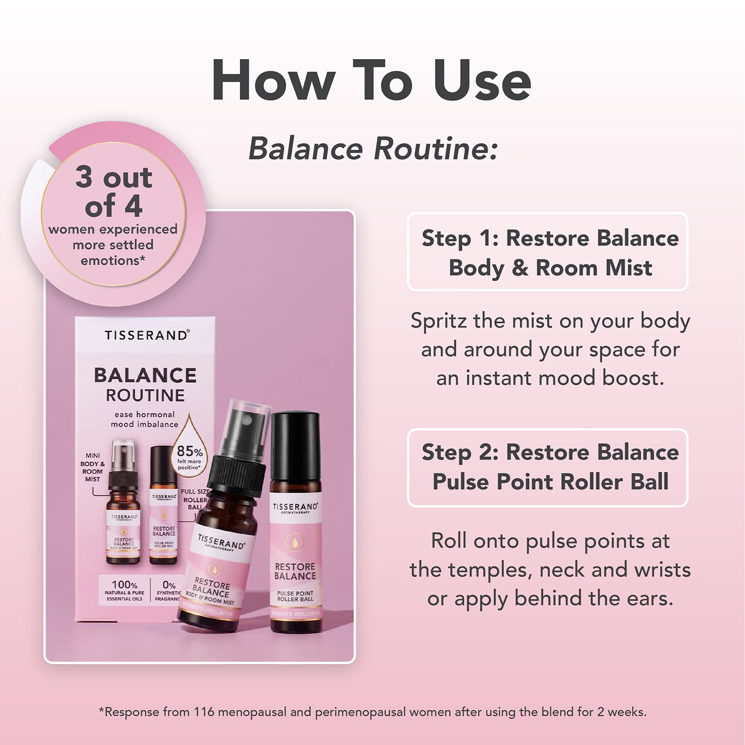Tisserand Restore Balance Routine Kit roller ball and mist - British product