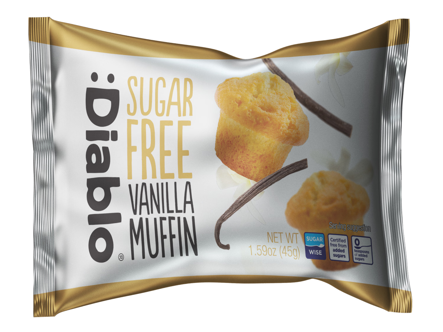 Diablo sugar free vanilla muffins individually wrapped 45g pack of 24, imported from the UK