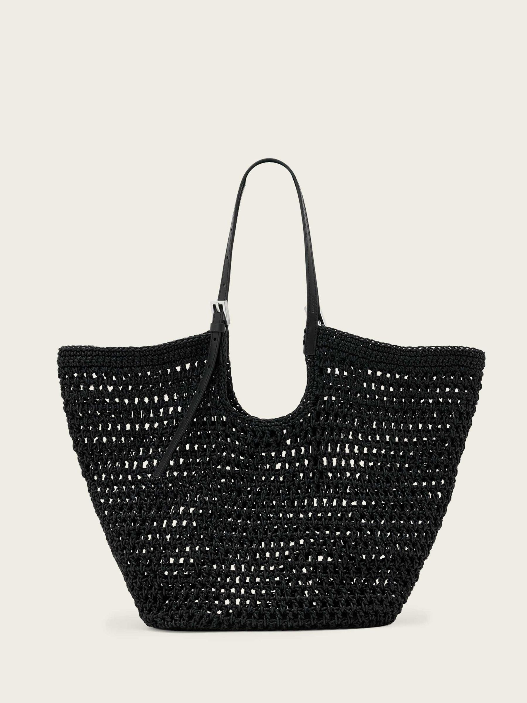 AllSaints Dark Brown Ara cotton knit tote bag, imported from the UK