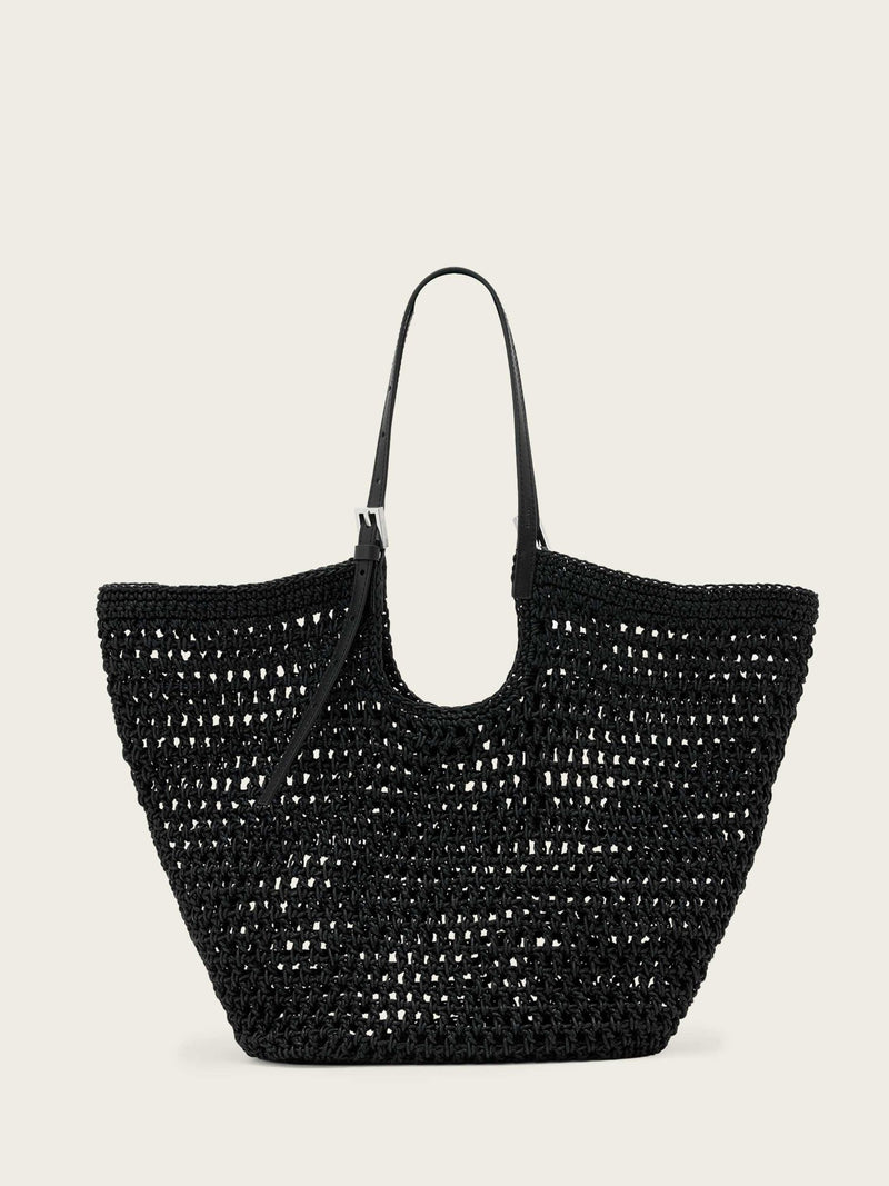 AllSaints Dark Brown Ara cotton knit tote bag, imported from the UK