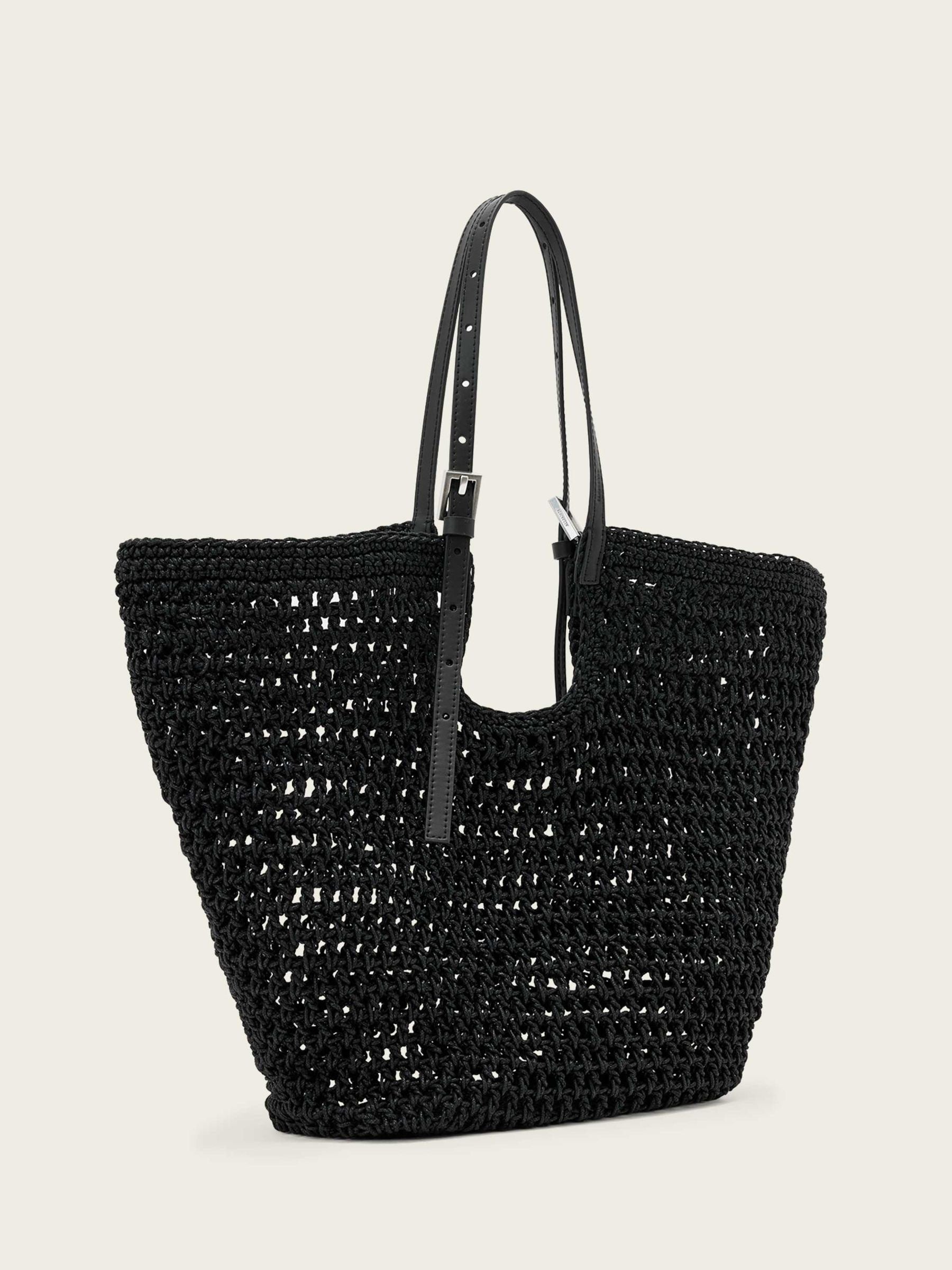 AllSaints Dark Brown Ara cotton knit tote bag, imported from the UK
