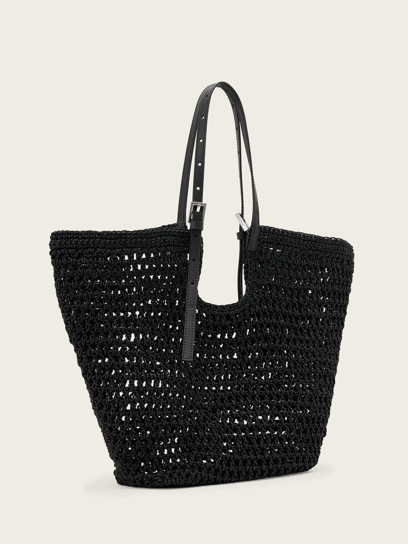 AllSaints Dark Brown Ara cotton knit tote bag, imported from the UK