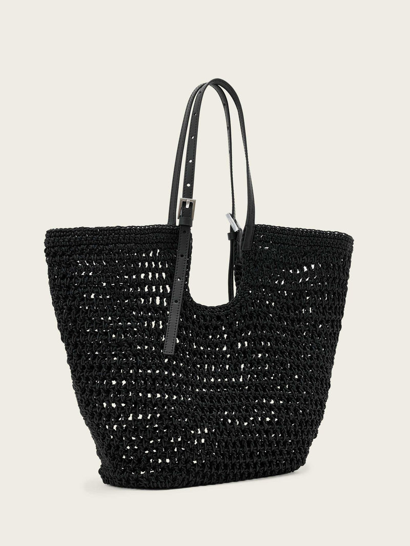AllSaints Dark Brown Ara cotton knit tote bag, imported from the UK
