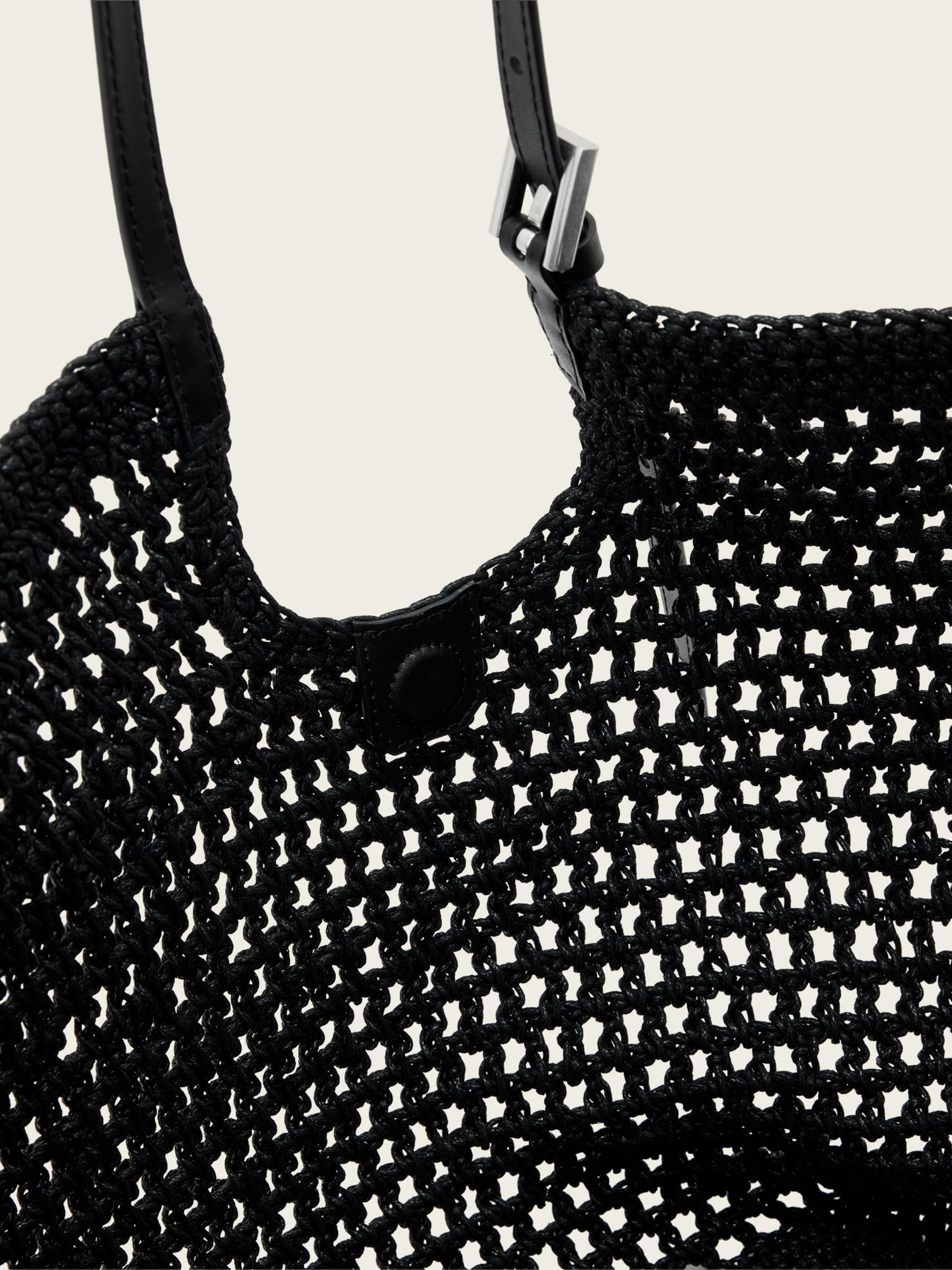 AllSaints Dark Brown Ara cotton knit tote bag, imported from the UK