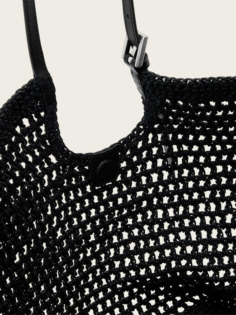 AllSaints Dark Brown Ara cotton knit tote bag, imported from the UK