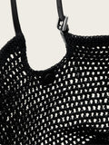 AllSaints Dark Brown Ara cotton knit tote bag, imported from the UK