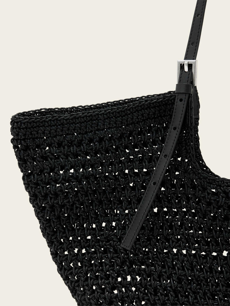 AllSaints Dark Brown Ara cotton knit tote bag, imported from the UK