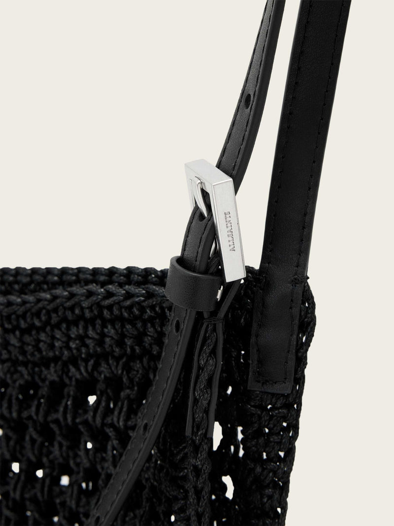 AllSaints Dark Brown Ara cotton knit tote bag, imported from the UK