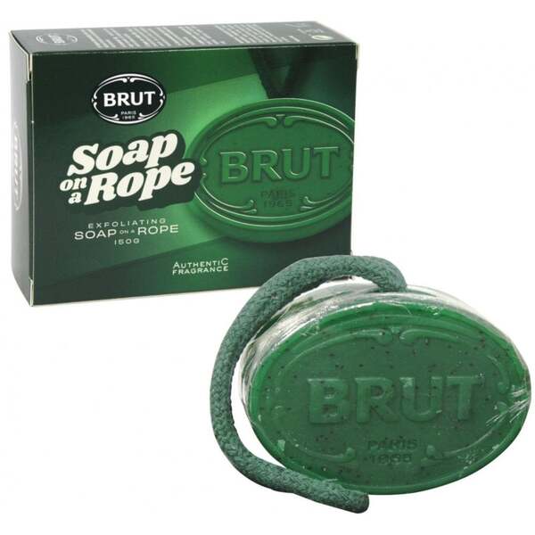 Brut exfoliating soap on a rope 150g, imported from the UK