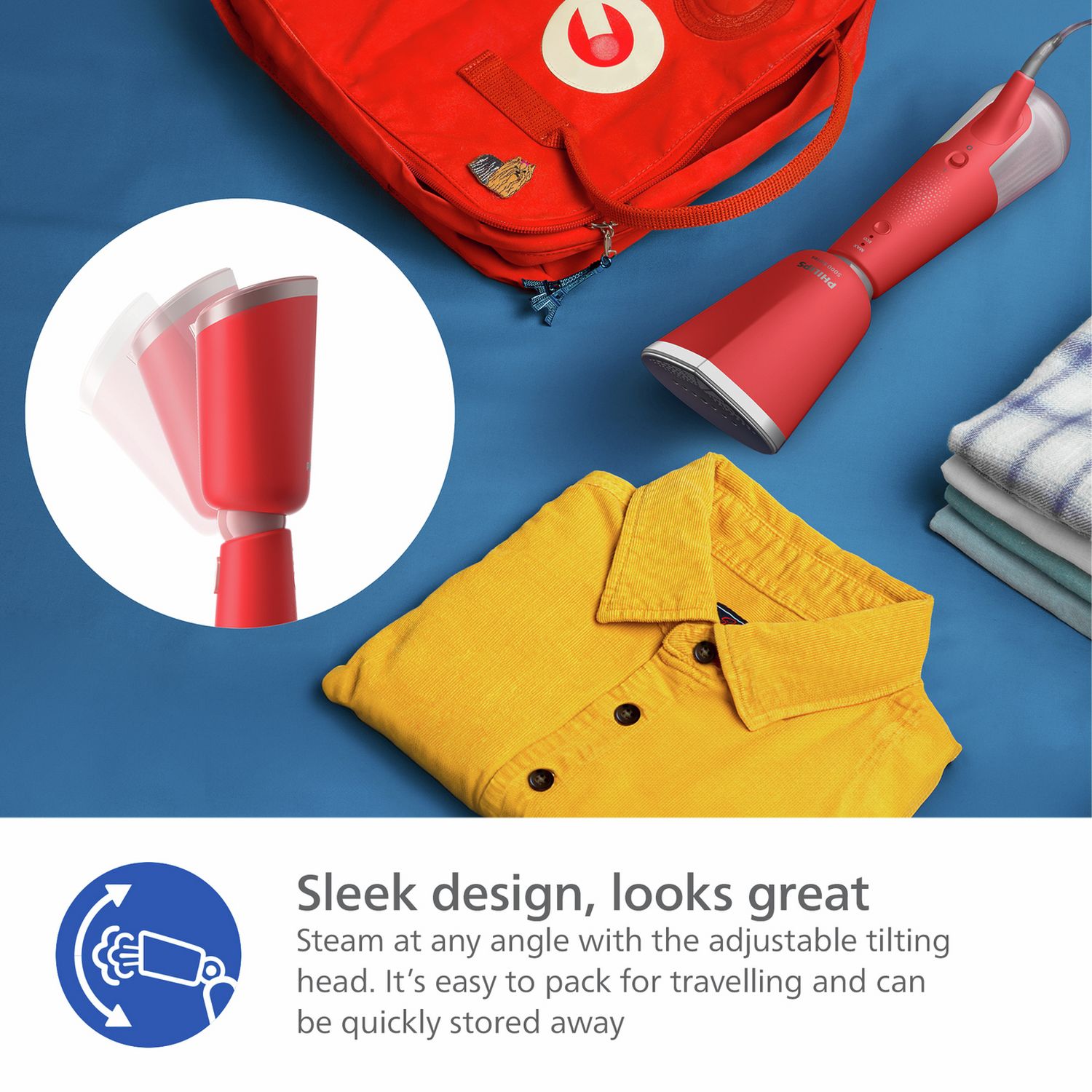 Philips 5000 Series garment steamer in Coral, imported from the UK