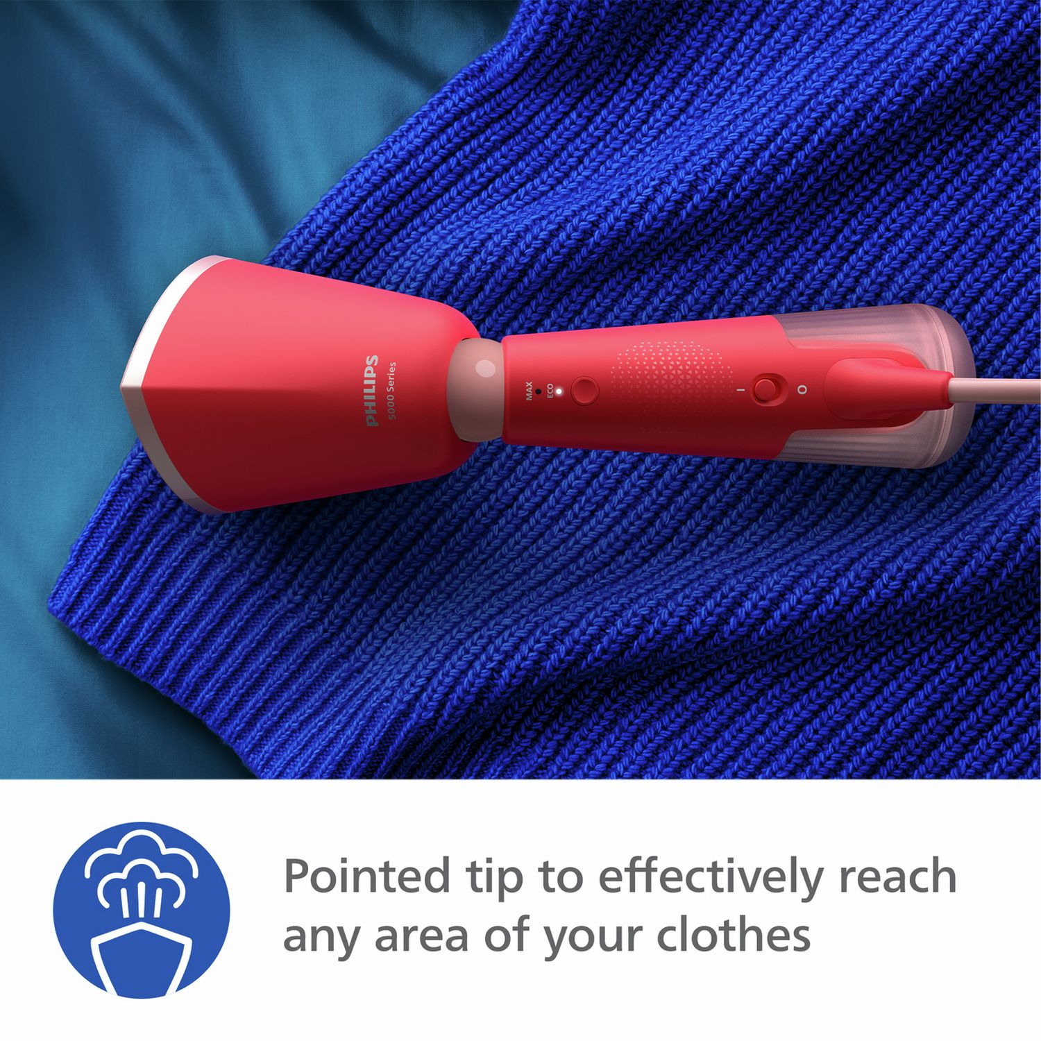 Philips 5000 Series garment steamer in Coral, imported from the UK