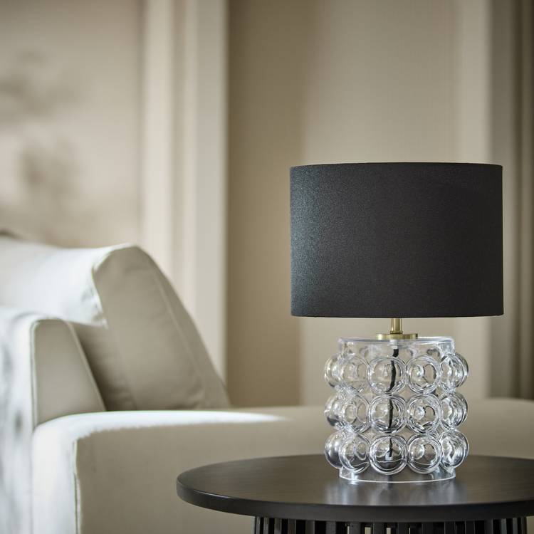Habitat Bobble table lamp clear glass black shade, imported from the UK