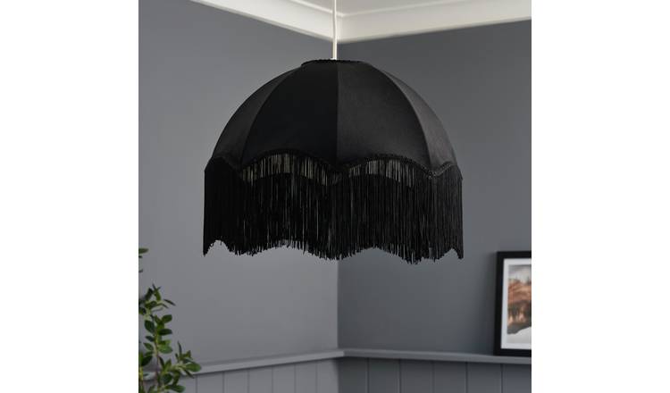 BHS velvet fringed lampshade black 42cm - British product