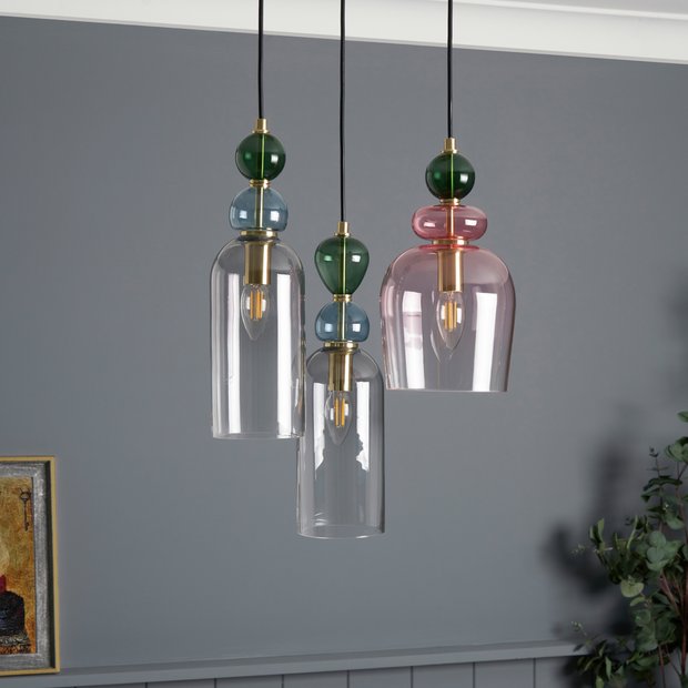 BHS Arezzo blush pink three-light pendant light - British product