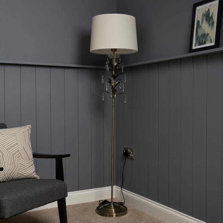 BHS brass leaf floor lamp with fabric shade - British product