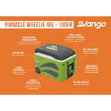 Vango Pinnacle wheeled cool box 45L, imported from the UK