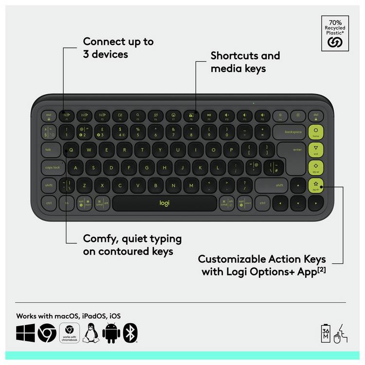 Logitech POP Icon Keys wireless keyboard Graphite, UK version