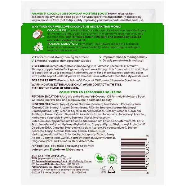 Palmer's Coconut Oil Deep Conditioner Hair Mask 60g, imported from the UK