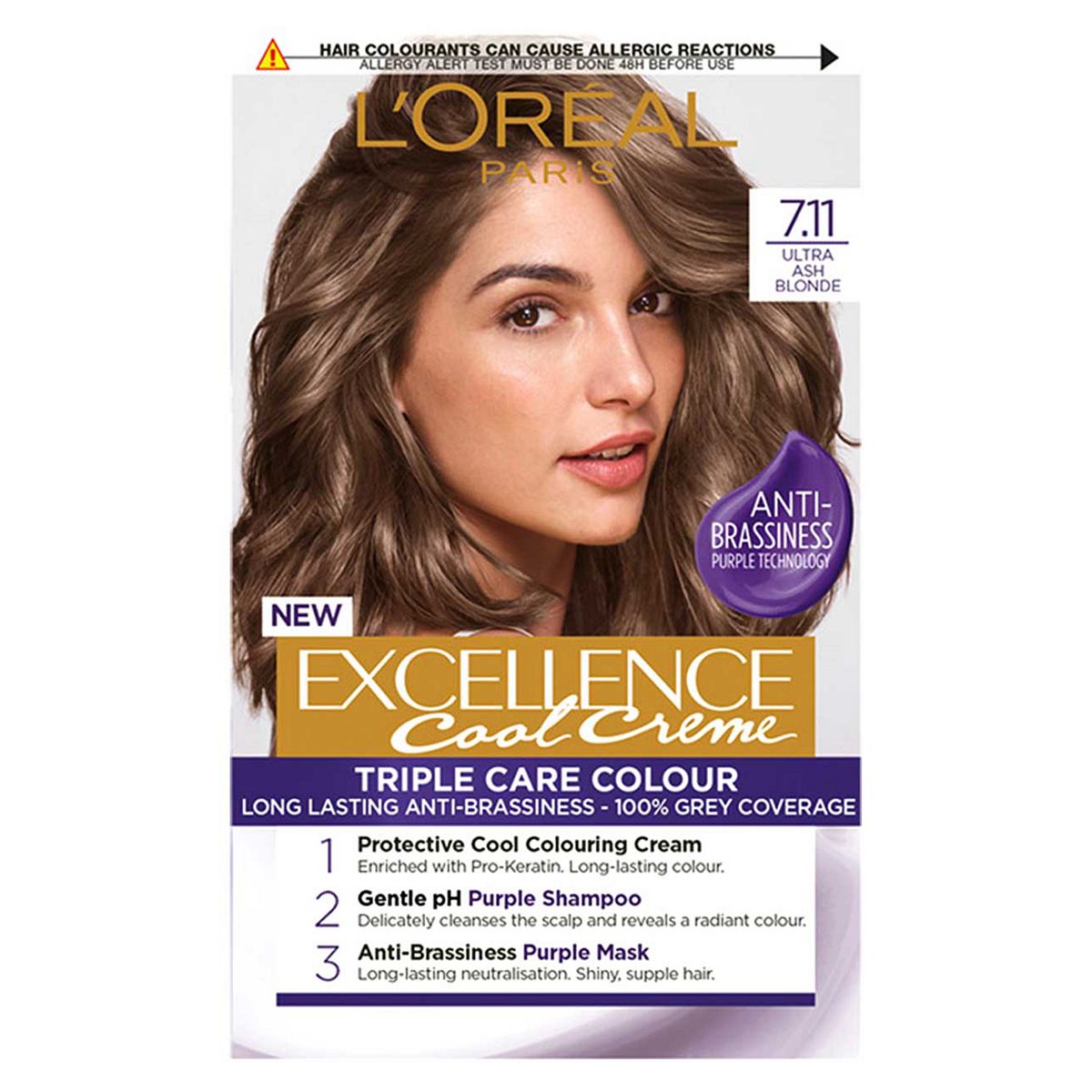 L’Oréal Paris Excellence Cool Crème Permanent Hair Dye, Long-lasting Anti-Brassiness Colour, 7.11 Ultra Ash Blonde GOODS Boots   