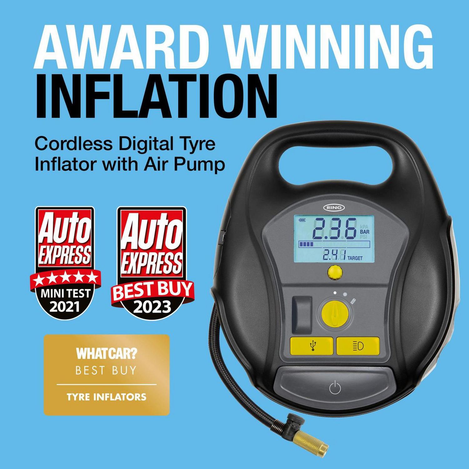 Ring RTC6000 cordless tyre inflator, imported from the UK