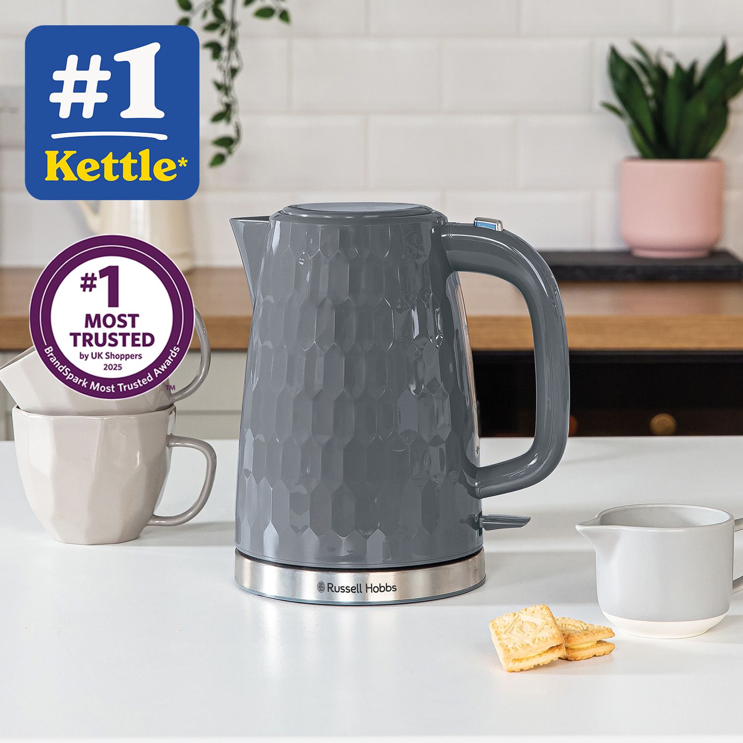 Russell Hobbs plastic kettle 1.7L honeycomb grey - British product
