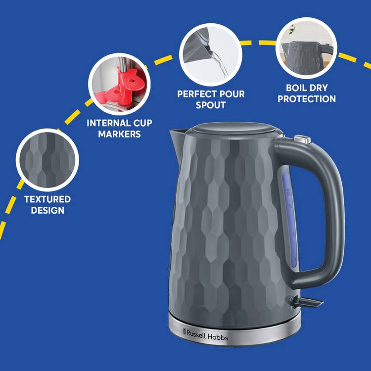 Russell Hobbs plastic kettle 1.7L honeycomb grey - British product