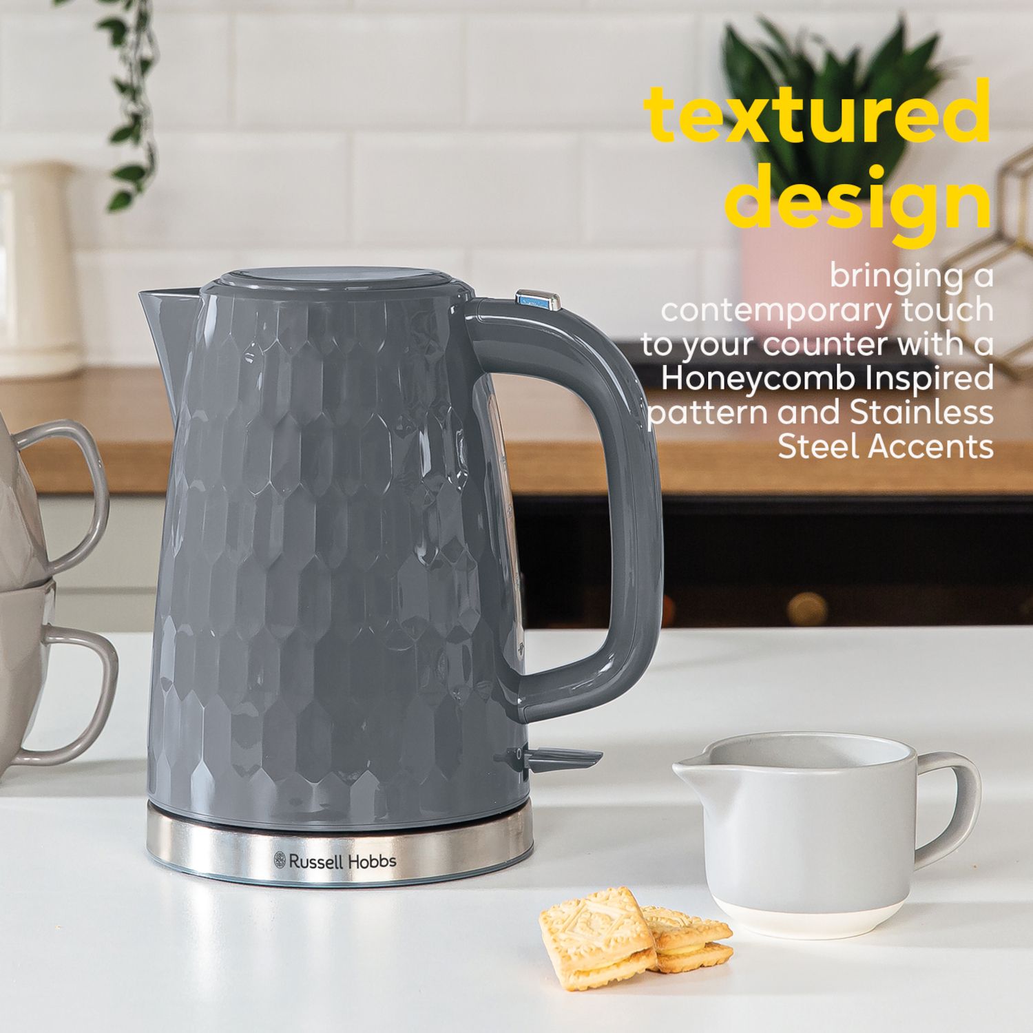 Russell Hobbs plastic kettle 1.7L honeycomb grey - British product