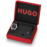 HUGO Adventure watch set with black strap and cardholder, UK version