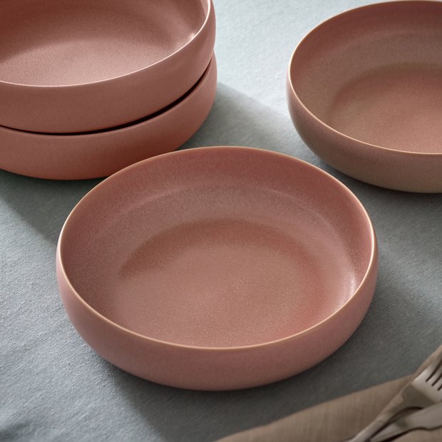 Habitat pink stoneware pasta bowls set of 4 (British brand)