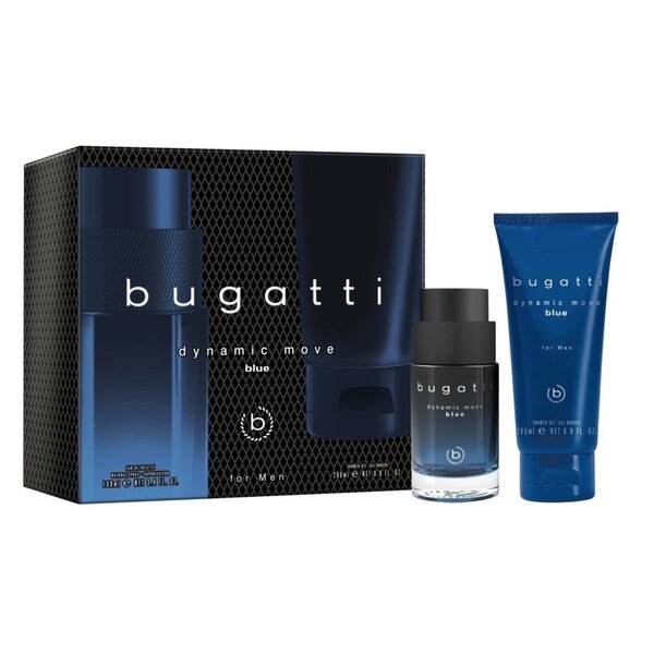 Bugatti Dynamic Move Blue set 100ml EDT 200ml shower gel (British brand)
