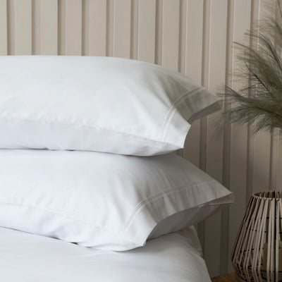 Costco UK Belledorm Bamboo Cotton Blend Pillowcase Pair in White and Platinum- Buy online at McGrocer
