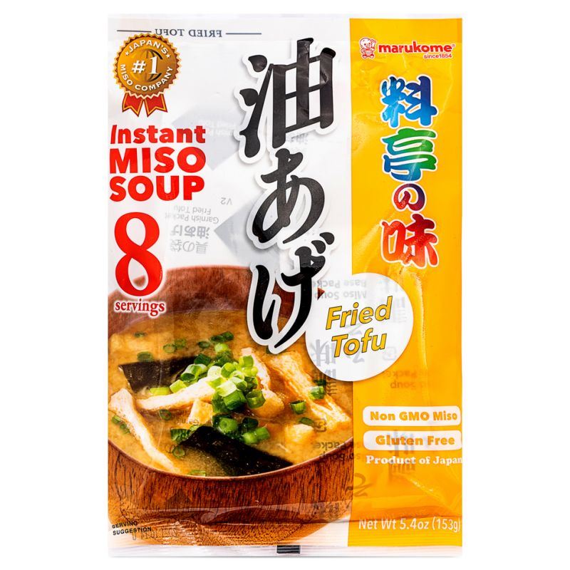 Marukome instant miso soup with fried tofu and wakame seaweed (British brand)