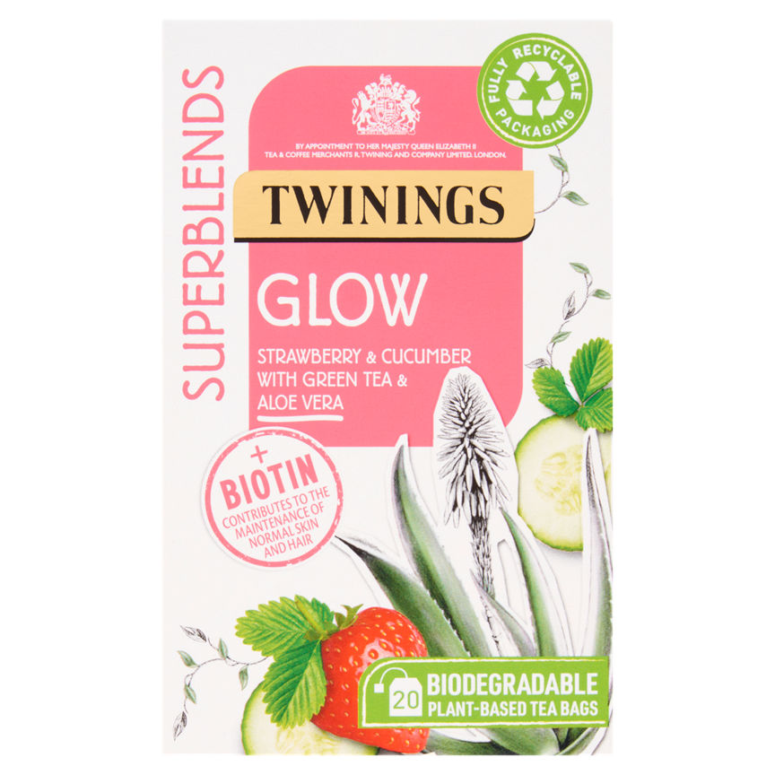 Twinings Superblends Glow with Strawberry, Cucumber and Green Tea, 20 Tea Bags GOODS ASDA   