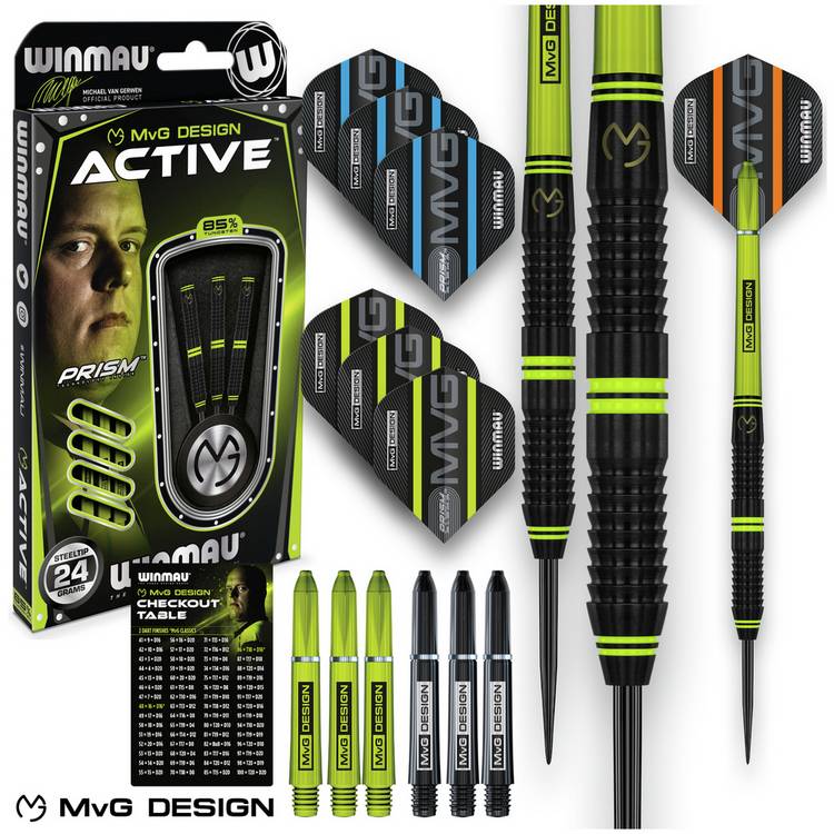 Winmau MvG Active 24g tungsten darts set - British product