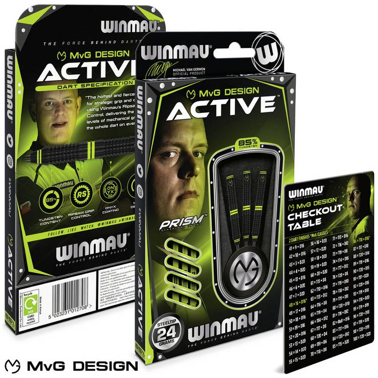Winmau MvG Active 24g tungsten darts set - British product