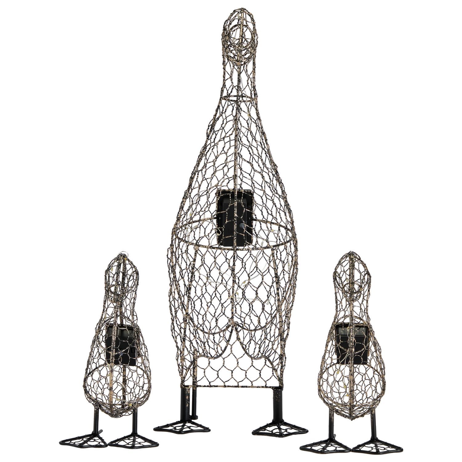 Home solar duck family wire sculpture, imported from the UK