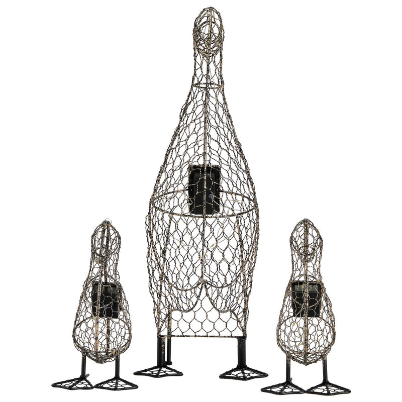 Home solar duck family wire sculpture, imported from the UK