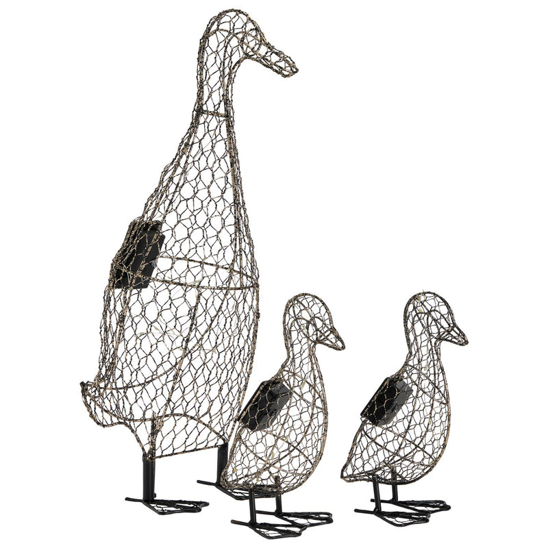 Home solar duck family wire sculpture, imported from the UK