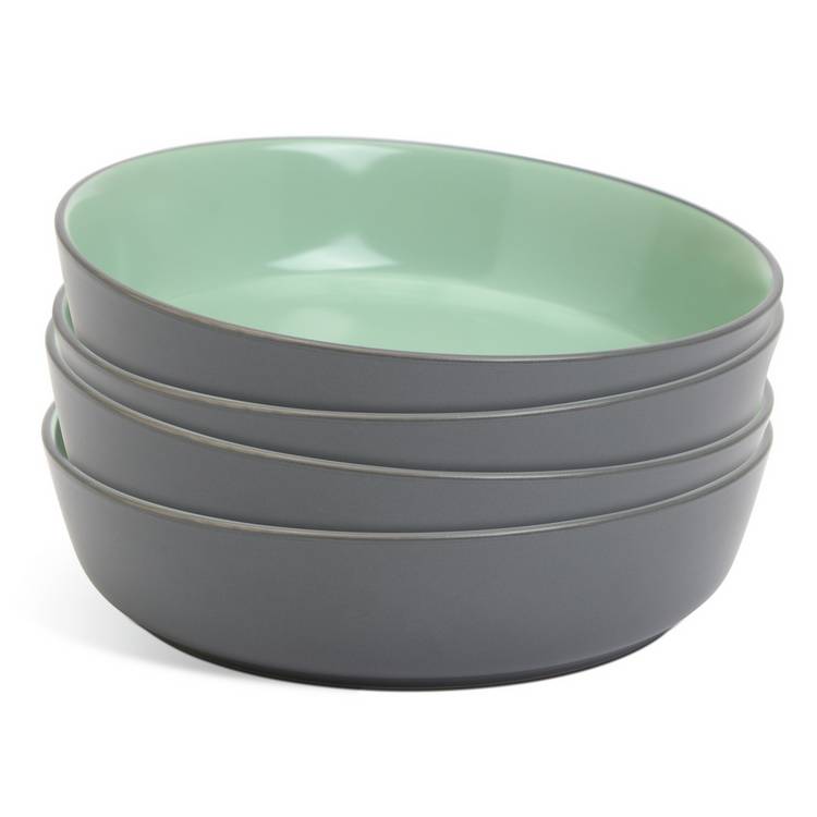 Habitat two tone stoneware pasta bowls grey mint 4 piece (British brand)