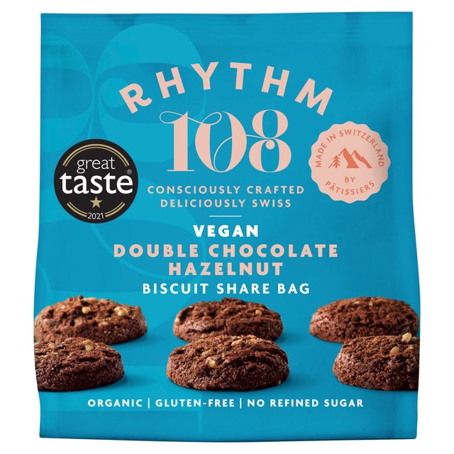 Rhythm 108 Swiss Vegan Double Chocolate Hazelnut Biscuit Share Bag   135g GOODS M&S   