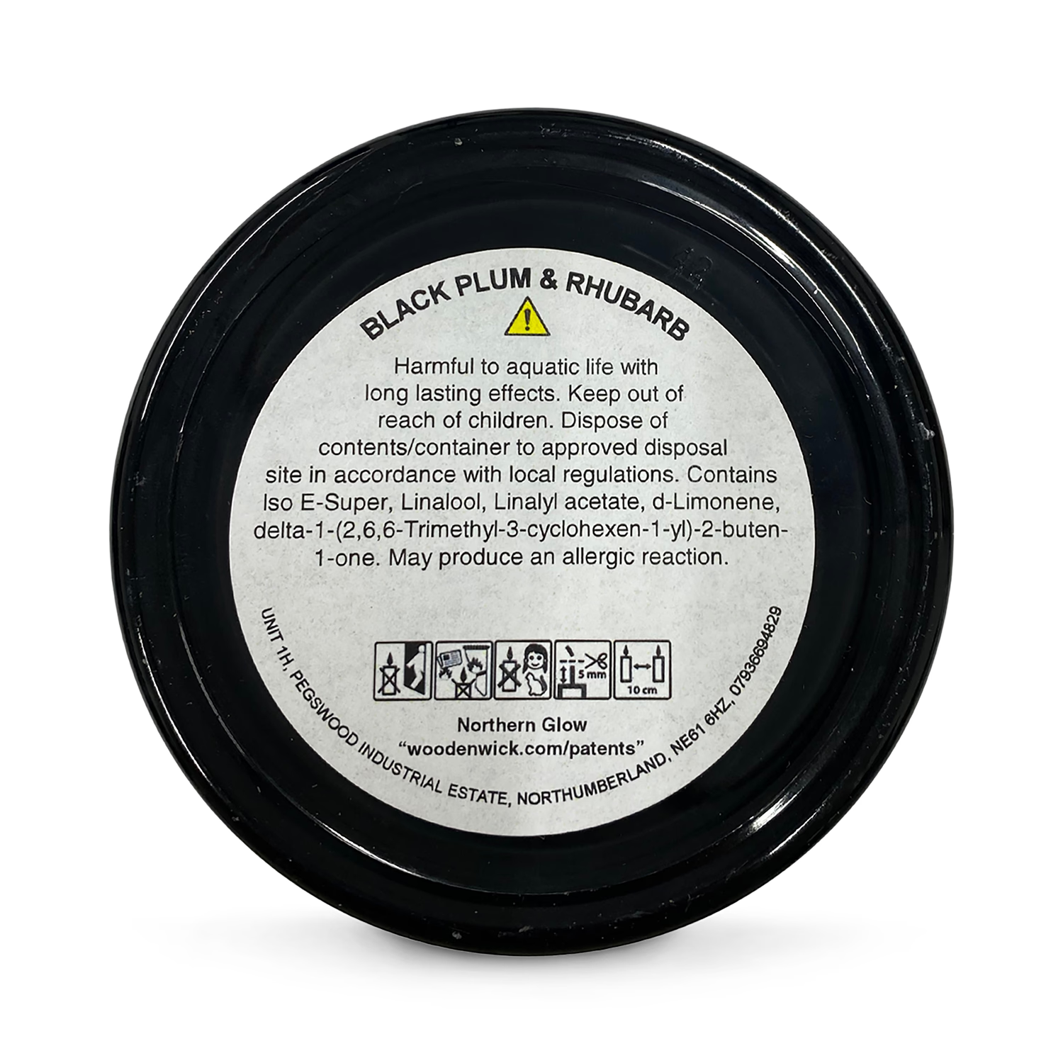 Black plum rhubarb scented wood wick candle, imported from the UK