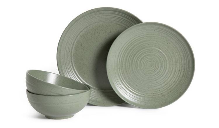 Habitat Textured Ripple 12 Piece Stoneware Dinner Set - Sage