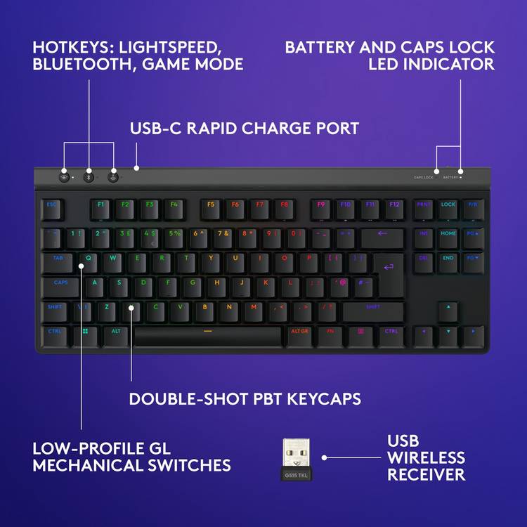Logitech G515 TKL wireless keyboard black, UK version