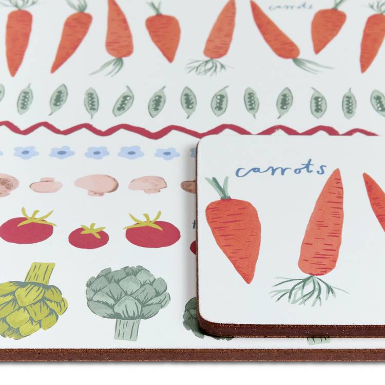 Argos Home allotment placemat and coaster set with vegetable print (British brand)