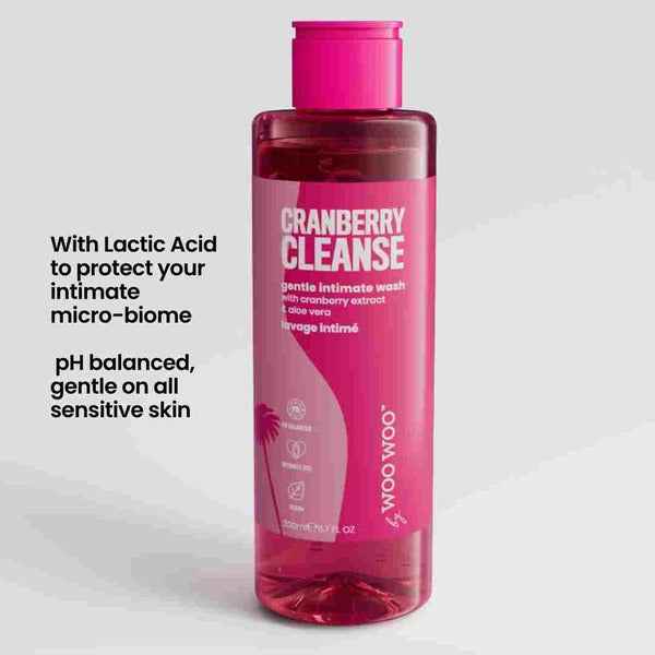 WooWoo Cranberry Cleanse pH-balanced intimate wash, imported from the UK