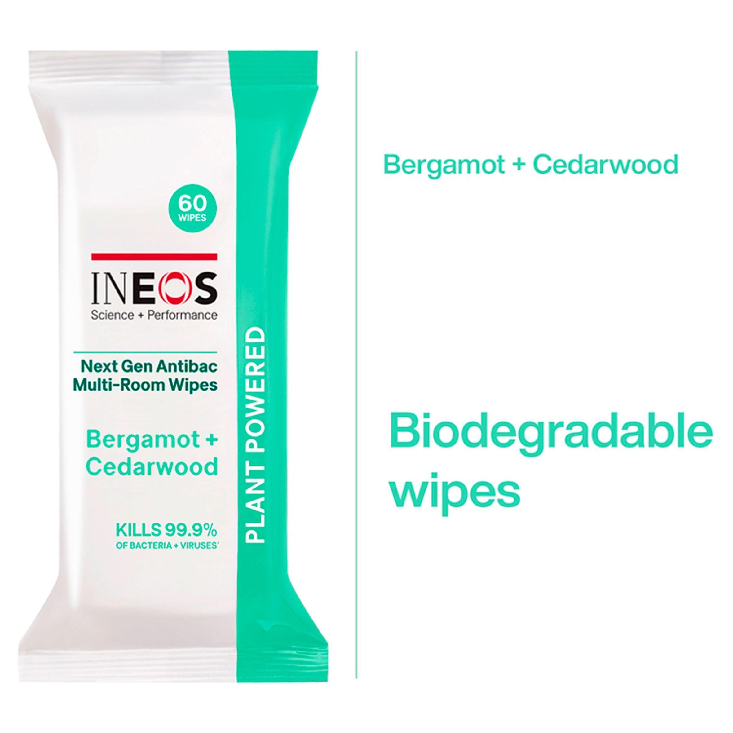 Ineos Next Gen Antibacterial Multi Room Bergamot + Cedarwood Wipes x60 GOODS Sainsburys   