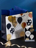 Navy balloons gift bag set with card and tissue paper, imported from the UK
