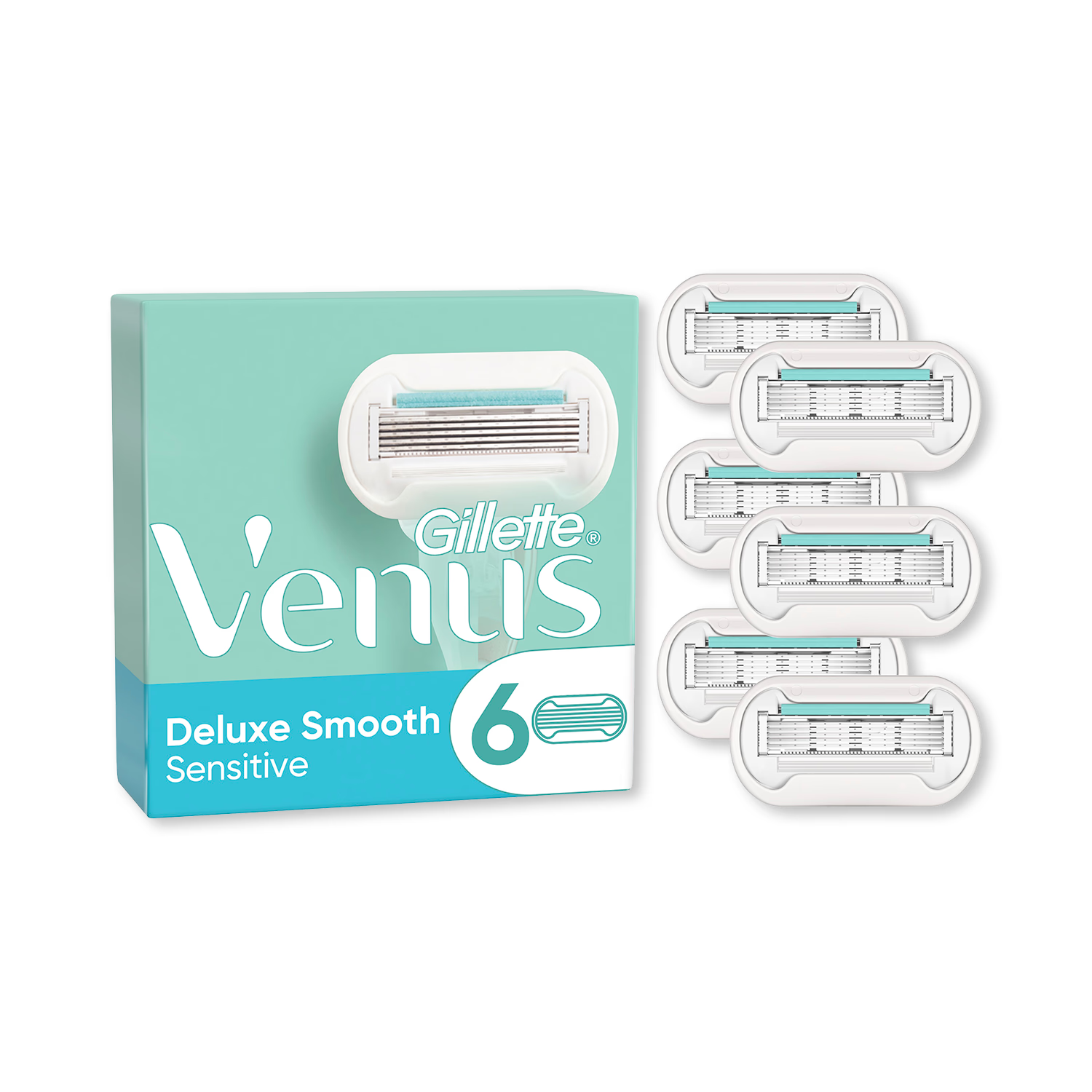 Gillette Venus Deluxe Smooth Sensitive razor blade refills pack of 6, UK version