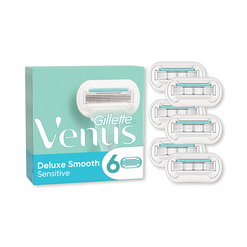 Gillette Venus Deluxe Smooth Sensitive razor blade refills pack of 6, UK version