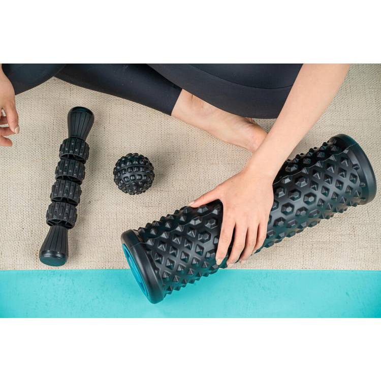 Decathlon massage kit with foam roller ball and stick, imported from the UK